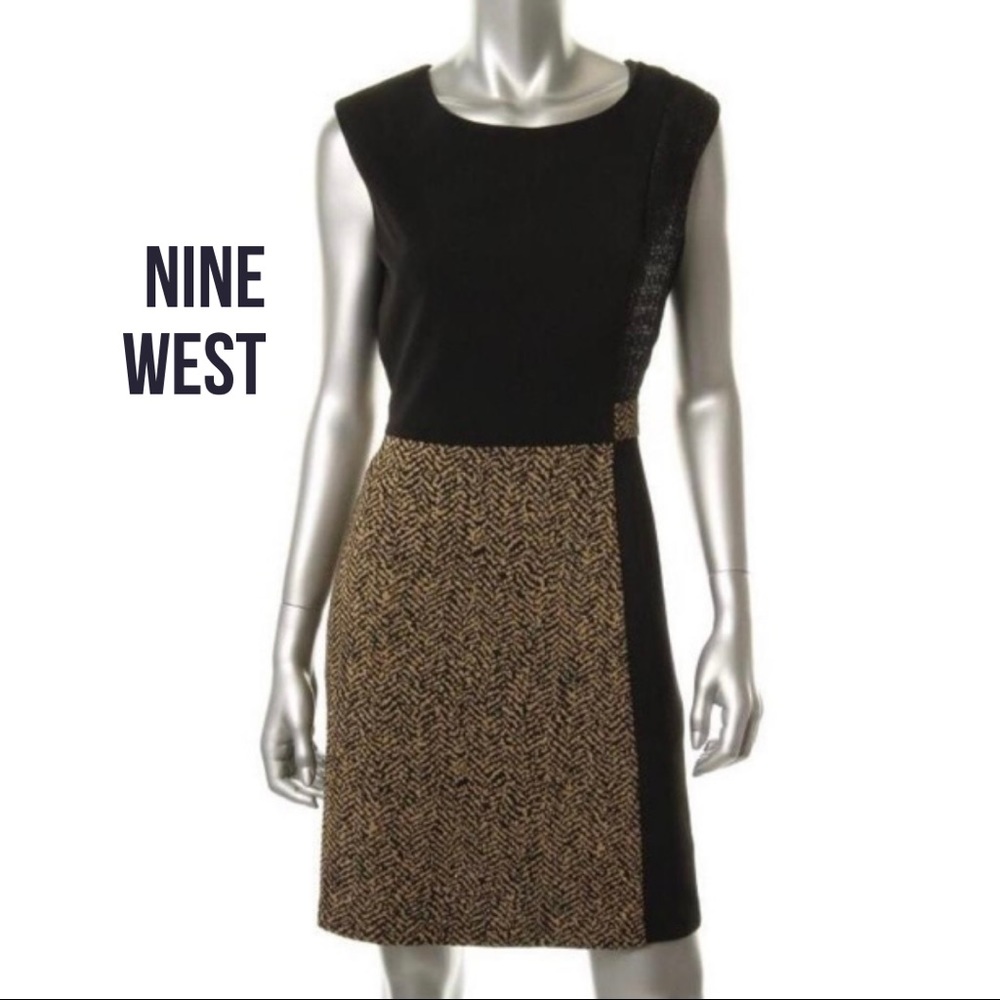 Nine West NEW Black Metallic Sleeveless Wear to Work Dress Petites 8P